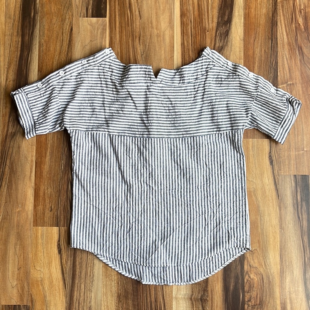 Handmade Striped Seersucker Short Sleeve Top